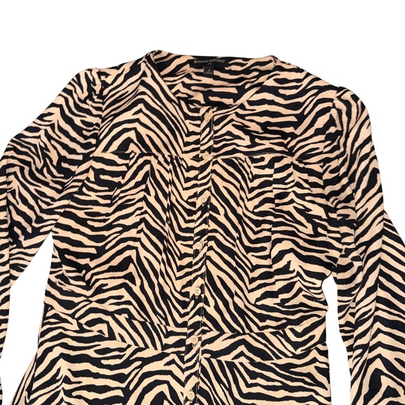 Banana Republic Zebra Print Button Front Midi Dress Women Size 4 Long Sleeve - Picture 3 of 5